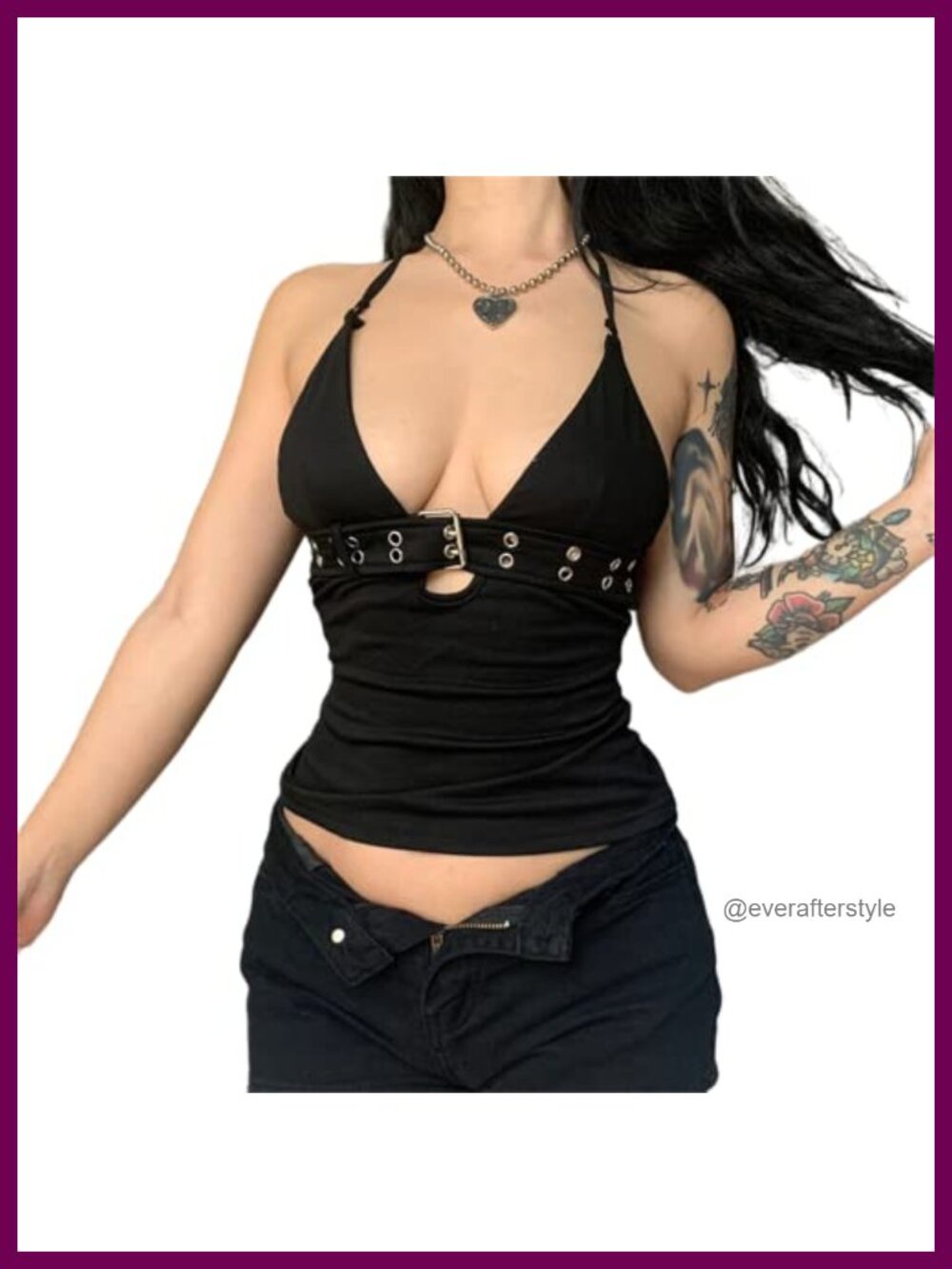 Punk Rock Halter Tank Top Women V Neck Goth Backless Tie Back Summer Club Top